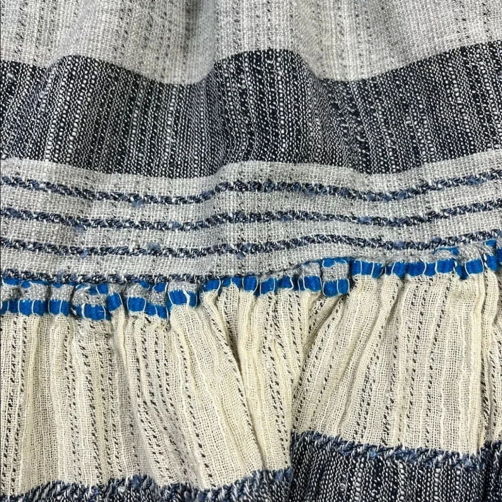 Free People All Lined Up Blue Multi Striped Puff Sleeve Mini Dress XS